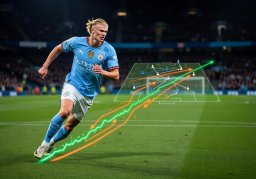 Video thumbnail showing Manchester City's first goal transition with Haaland's pin run animation and pressing trigger vectors highlighted in green and orange